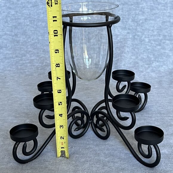 Wrought lron Holiday Centerpiece Fireplace Stand 1 Center Glass 8 Candle Slots - Picture 7 of 10
